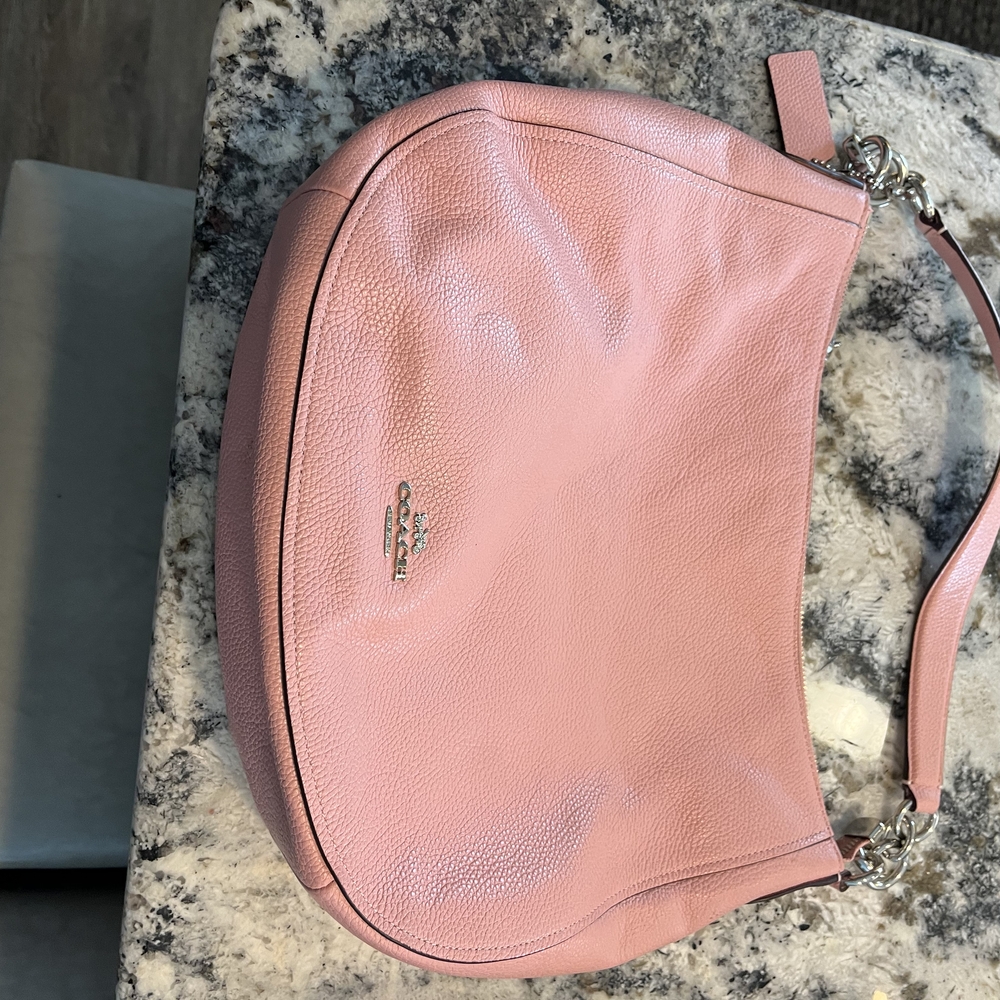 Coach Pink Leather Hobo Bag with Silver Accents
